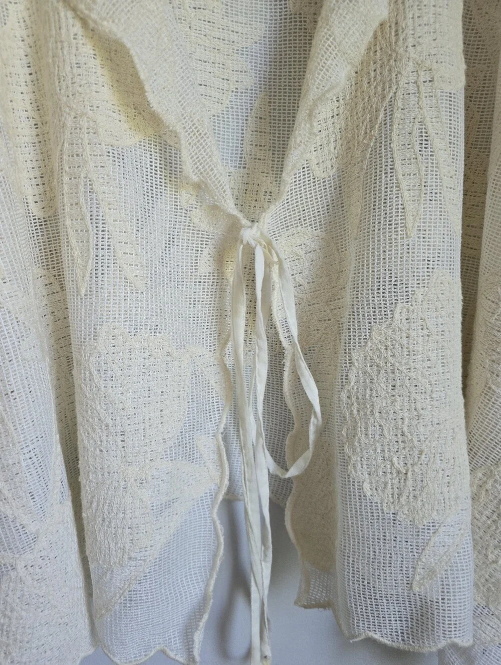 Free People NEW Willow Ivory Off White Lace Tie Front Cape Kimono One Size Boho